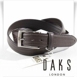 新品1円～★DAKS LONDON ダックス ロンドン 日本製 牛革レザー ビジネスベルト フリーサイズ 茶 ブラウン 根元調節可能 本革 本物 ◆1180◆