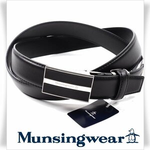 新品1円～★Munsingwear マンシングウェア メンズ 牛革レザーベルト 黒 フリーサイズ ブラック ビジネスベルト バックル 本物 ◆1274◆