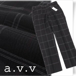 新品1円～★a.v.v HOMME MK ミッシェルクラン メンズ チェック柄裏起毛スマートスラックス パンツ XL ブラック 黒 本物 ◆1354◆