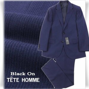 新品1円～★定価4.2万 Black On TETE HOMME テットオム 秋冬 ピンストライプスーツ 100AB7 ノータック ストレッチ 紺 ◆1502◆