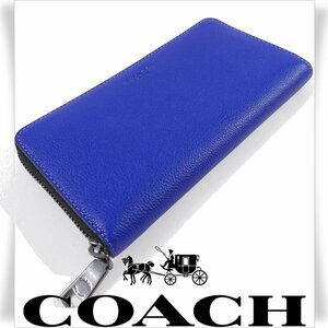 新品1円～★定価5.5万 COACH コーチ 牛革レザー ラウンドファスナー 長財布 ロングウォレット ブルーネイビー 正規店本物 ◆1504◆