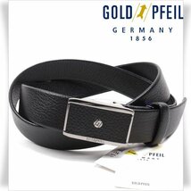 新品1円～★GOLD PFEIL ゴールドファイル メンズ 日本製 牛革 レザー 本革 ビジネスベルト フリーサイズ 黒 ブラック 袋縫い◆1577◆_画像1