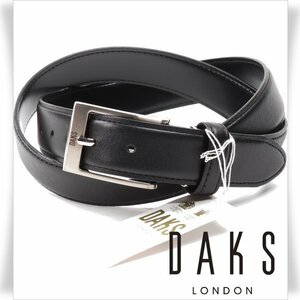 新品1円～★DAKS LONDON ダックス ロンドン 日本製 牛革レザー ビジネスベルト フリーサイズ 黒 ブラック 根元調節可能 本革 本物 ◆1580◆