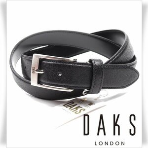 新品1円～★DAKS LONDON ダックス ロンドン 日本製 牛革レザー ビジネスベルト フリーサイズ 黒 ブラック 根元調節可能 本革 本物 ◆1753◆