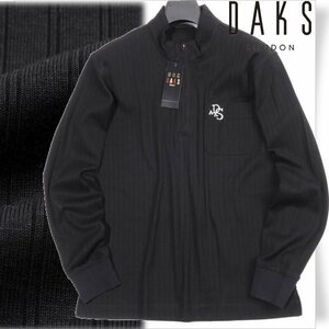 新品1円～★定価2.6万 DAKS GOLF ダックス ゴルフ メンズ 長袖 スタンドZIPポロ シルキー針抜きフライス ポロシャツ M 黒 本物 ◆1993◆