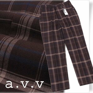 新品1円～★a.v.v HOMME MK ミッシェルクラン メンズ チェック柄裏起毛スマートスラックス パンツ XL 茶 ブラウン 本物 ◆2020◆