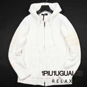 新品1円～★定価1.3万 1PIU1UGUALE3 RELAX ウノ ピゥ ウノ ウグァーレ トレ リラックス ロゴアップリケニットパーカー XL 白 ◆2086◆