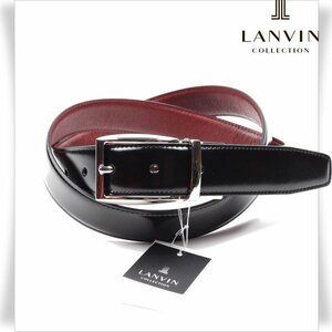 新品1円～★LANVIN COLLECTION ランバン コレクション メンズ 日本製 牛革レザー 本革 ビジネスベルト フリーサイズ リバーシブル◆2133◆