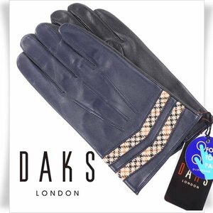 新品1円～★DAKS LONDON ダックス ロンドン 日本製 メンズ 羊革レザー 手袋 グローブ ネイビー 24cm タッチパネル対応 ギフトに♪◆2151◆