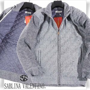 新品1円～★伊ブランド SABLINA VALENTINO サブリナヴァレンティノ メンズ 秋冬 長袖 裏地中綿キルティング ジップアップニット LL◆2218◆