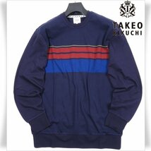 新品1円～★TAKEO KIKUCHI タケオキクチ メンズ 秋冬 長袖 ボーダークルーネック カットソー L ネイビー ルームウェア Tシャツ ◆2280◆_画像1