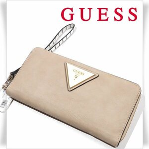 新品1円～★GUESS ゲス レザー ストラップ ラウンドファスナー長財布 ロングウォレット ベージュ JADE 大容量 正規店本物 ◆2733◆