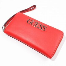 新品1円～★GUESS ゲス レザー ストラップ ラウンドファスナー長財布 ロングウォレット レッド ロゴ 大容量 正規店本物 ◆2735◆_画像2