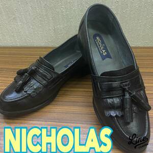 靴 ◆ NICHOLAS ◆ ローファー 24.5cm EEE BLACK 黒 レザー ◆ ニコラス ◆ メンズ シューズ