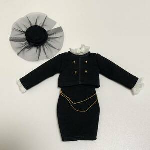 リカちゃんキャッスル 27cm ノーカラーJK タイトワンピース ブラック アウトフィットドレス ワンピース doll 1/6 ドール 人形 ジェニー