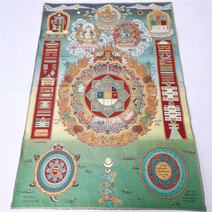 アンティークコレクション、約90ｃｍ*60cm　大判　チベットタンカ刺繍　17