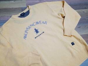 ★マンシング★Munsingwear でかロゴ クルーネックボーダー セーター L クリーム★ウール100％