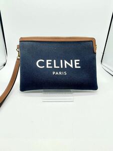 中古　CELINE セリーヌ バッグ ２１春夏　ネイビーロゴストラップ　クラッチバッグ　