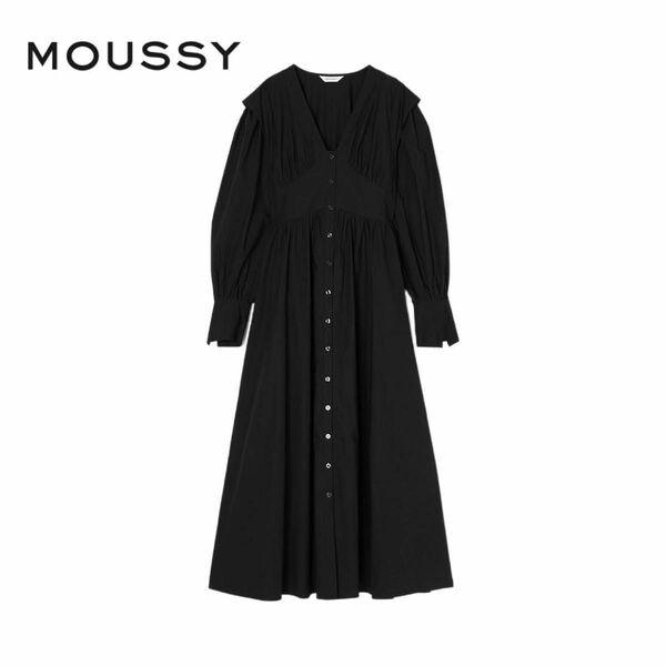 MOUSSY POWER SHOULDER LONG DRESS ブラック マウジー パワーショルダー ロングドレス 長袖ワンピ