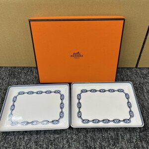 109273◎【2点セット】HERMES エルメス シェーヌダンクル プレート皿 食器 トレー ホワイト 白 保存箱有