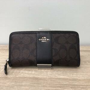 【1000円スタート】COACH コーチ ラウンドファスナー長財布 F54630 シグネチャー PVC レザー ダークブラウン レターパックライト発送