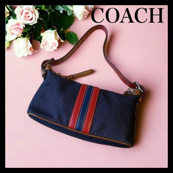 【美品 】COACH デニム アクセサリーポーチ ミニ ハンドバッグ レザー