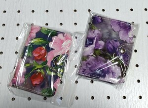 送料無料！　カードケース　ビニール　二点セット　ピンク　パープル　花柄　ラベンダー　薄紫　ギフト　プレゼント