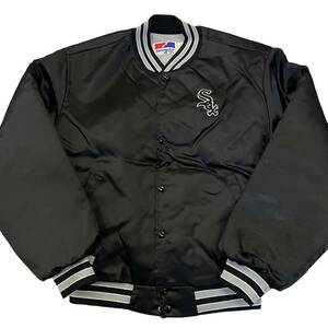 90s USA製 White SOX スタジャン L ブラック サテン ジャケット VARSITY JACKET MLB シカゴ ホワイトソックス swingstar ヴィンテージ