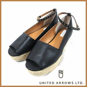 ≡★UNITED ARROWS(ユナイテッドアローズ)●アンクルストラップ付ジュートサンダル●ブラック●36(22.5ｃｍ)●ヒール4ｃｍ