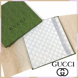 ≡★【美品】GUCCI(グッチ)△グッチ・キッズ モノグラム ブランケット△ホワイト×グレー△サイズ84×84ｃｍ△箱付き