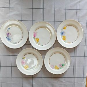 たち吉 アダム & イブ 花柄 （５種） ケーキ皿　5枚セット 金縁