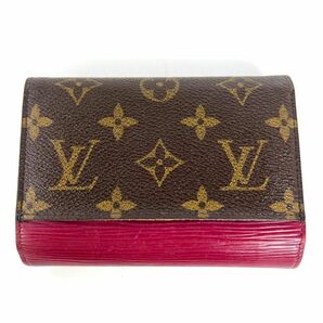 LOUIS VUITTON ルイヴィトン モノグラム ポルトフォイユ マリールー 二つ折り財布 折り財布 ブラウン レッド 中古の画像3