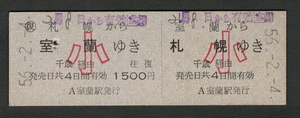 D型往復券 室蘭から札幌(小) 昭和50年代（払戻券）