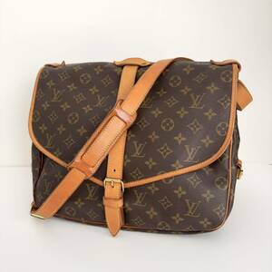 1円〜★LOUIS VUITTON ルイヴィトン ソミュール 35 ショルダーバッグ モノグラム 斜め掛け m42254 メッセンジャー フラップ レザー 茶色