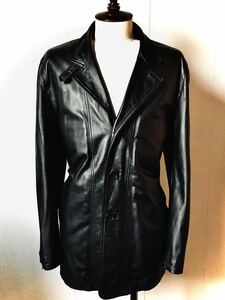 新品同様 BEAMS取扱 unknown leathersシープスキンラムレザー （羊革）シングルプレスト レザーテーラードジャケット 黒 XL
