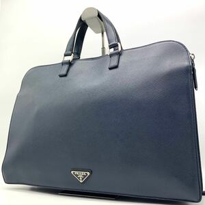 1円●定価32万●PRADA プラダ サフィアーノレザー ビジネスバッグ ブリーフケース ハンドバッグ 通勤鞄 牛革 三角ロゴ ネイビー 紺 メンズ