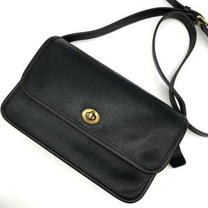 1円●美品●OLD COACH オールドコーチ ターンロック金具 ショルダーバッグ ポシェット 斜めがけ鞄 グラブタンレザー 牛革 黒 レディース