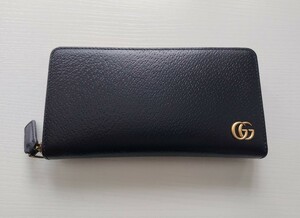 【新品】グッチ GUCCI 長財布 メンズ レディース レザー 本革 GGマーモント ラウンドファスナー ブランド 黒 ブラック 箱・袋付 贈り物に