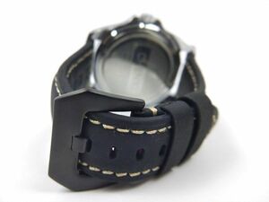 レザー製ミリタリーストラップ 交換用腕時計ベルト 本皮 クイックリリース 22mm ブラックX黒