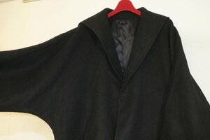 壱金0164 ボヘミアンコートマントК黒 デザインが洒落ている 裄が大き目の筒袖風 裄80cm ウール混紡