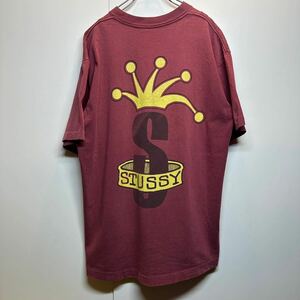 【XL】1990s old Stussy Tshirts crown band Bordeaux 90年代 オールド ステューシー Tシャツ 白タグ USA製 クラウンバンド ボルドー F233