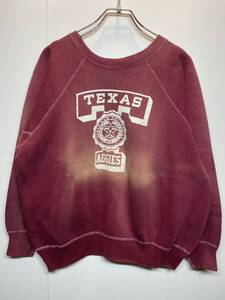 1960s vintage college print sweat TEXAS 60年代 ヴィンテージ カレッジプリント ラグラン スウェット テキサス ボルドー F204