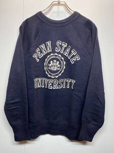 【M】1960s vintage HANES college print sweat navy 60年代 ヴィンテージ ヘインズ カレッジプリント フロッキー スエット ネイビー F203