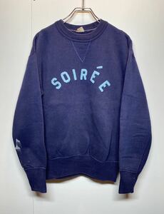 【M】1960s vintage sweat felt print navy 60年代 ヴィンテージ スウェット フェルトプリント 前V 貼り付け ネイビー F191