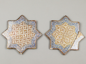 nOdC ペルシア陶器 ラスター彩 星形タイル 2枚 陶板 イスラム陶器