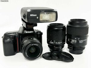 ★Nikon ニコン F50 AF NIKKOR 28-70mm 1:3.5-4.5 105mm 1:2.8 80-200mm 1:4.5-5.6 一眼レフ フィルムカメラ 通電可 ジャンク 15423O5-10