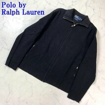 ポロバイラルフローレン 長袖カーディガン 綿 ジップアップ 黒 Polo by Ralph Lauren ジャケット コットン ブラック XL C8390_画像1