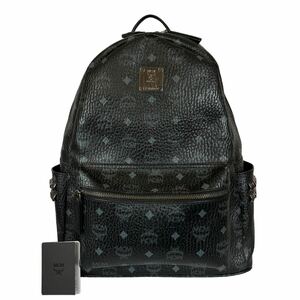 1円 ■極美品■ MCM エムシーエム モノグラム ヴィセトス柄 レザー スタッズ リュックサック デイパック ブラック　M カード付属　