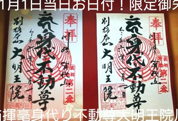 手描揮毫身代り不動尊大明王院川崎本院 1月1日当日お日付！限定御朱印2体ご朱印