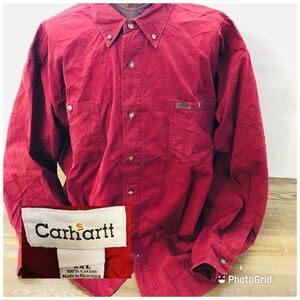 ビッグサイズ　カーハート　carhartt 2XL ツイルコットン　ボタンダウンシャツ　ボルドー